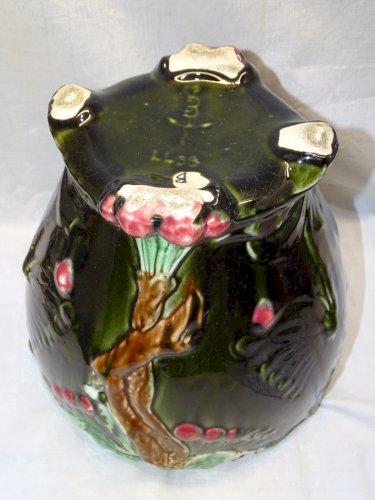 -JOLI CACHE POT BARBOTINE FIVES LILLE DE BRUYN A DECOR DE CERISES COLLECTION   D