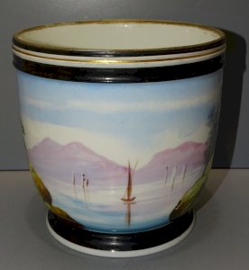 -JOLI CACHE POT PORCELAINE NAPOLEON III Décor lacustre et Paysage Pont    D