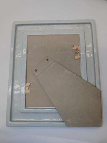  *JOLI CADRE MIROIR CERAMIQUE BLEUE à poser avec décor tortillons VINTAGE XXe D