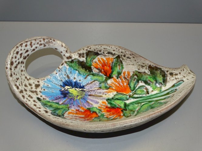 -JOLI COUPE A FRUITS VINTAGE CERAMIQUE VALLAURIS LA ROUE émail lava coloré