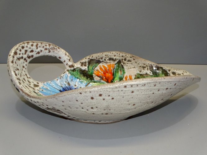 -JOLI COUPE A FRUITS VINTAGE CERAMIQUE VALLAURIS LA ROUE émail lava coloré