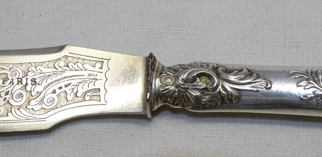 -JOLI COUTEAU OUVRE LETTRES MANCHE ARGENT FOURRE Poinçon MINERVE    D