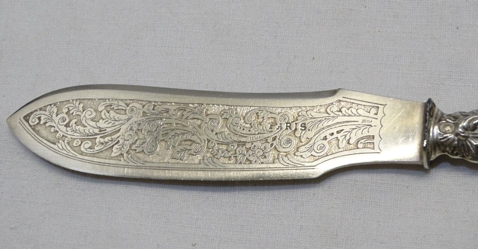 -JOLI COUTEAU OUVRE LETTRES MANCHE ARGENT FOURRE Poinçon MINERVE    D