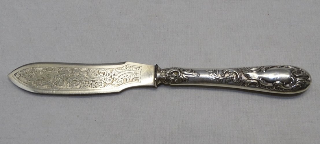 -JOLI COUTEAU OUVRE LETTRES MANCHE ARGENT FOURRE Poinçon MINERVE    D