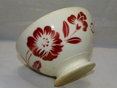 -  JOLI GRAND BOL CERAMIQUE DIGOIN 9654 FLEURS FEUILLES ROUGES GRENAT     D