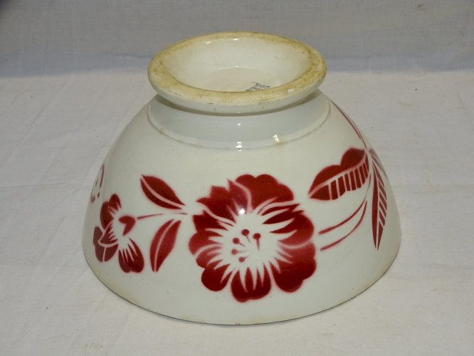 -  JOLI GRAND BOL CERAMIQUE DIGOIN 9654 FLEURS FEUILLES ROUGES GRENAT     D
