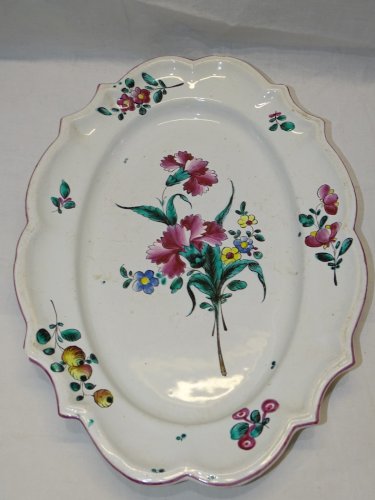 -JOLI GRAND PLAT FAÏENCE de l'EST XVIIIe à décor de FLEURS  COLLECTION DECO    D