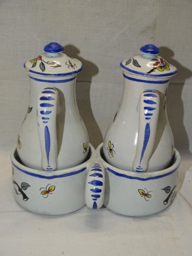-JOLI HUILIER/VINAIGRIER ANCIEN CERAMIQUE FLEURIE NON SIGNE COLLECTION déco    D