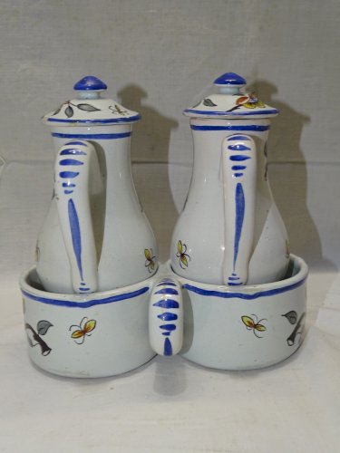 -JOLI HUILIER/VINAIGRIER ANCIEN CERAMIQUE FLEURIE NON SIGNE COLLECTION déco    D