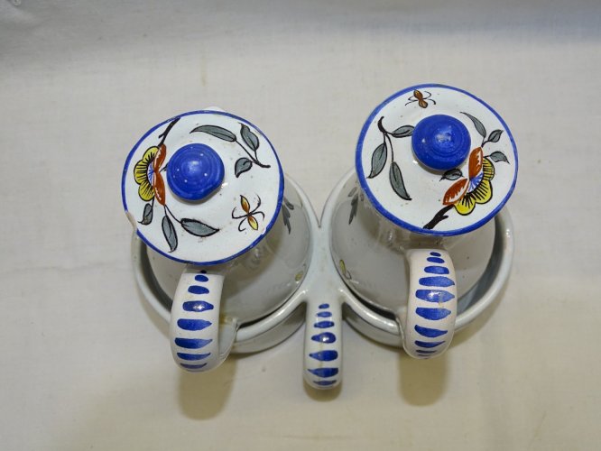 -JOLI HUILIER/VINAIGRIER ANCIEN CERAMIQUE FLEURIE NON SIGNE COLLECTION déco    D