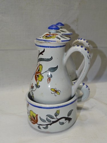 -JOLI HUILIER/VINAIGRIER ANCIEN CERAMIQUE FLEURIE NON SIGNE COLLECTION déco    D
