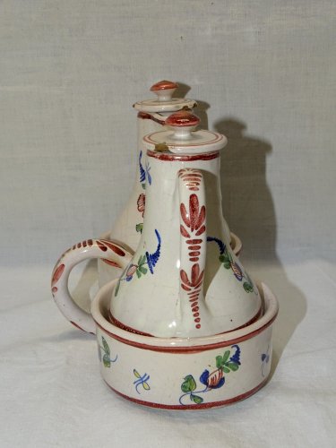 -JOLI HUILIER/VINAIGRIER ANCIEN CERAMIQUE FLEURIE NON SIGNE COLLECTION déco    D