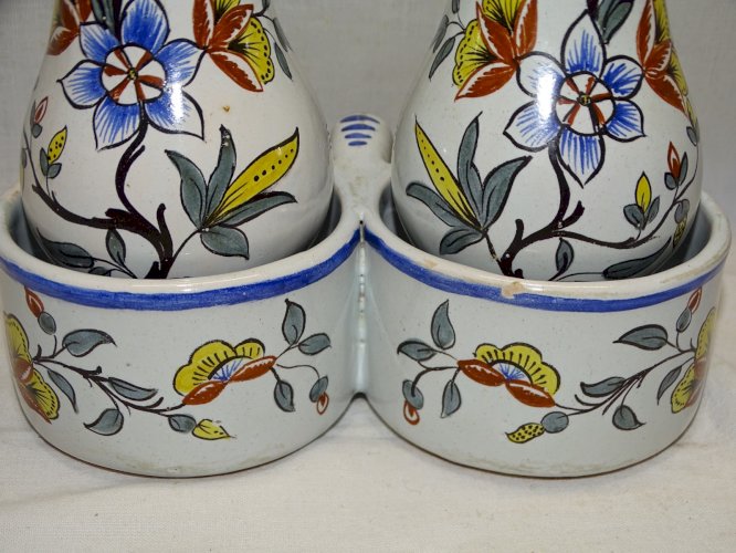 -JOLI HUILIER/VINAIGRIER ANCIEN CERAMIQUE FLEURIE NON SIGNE COLLECTION déco    D