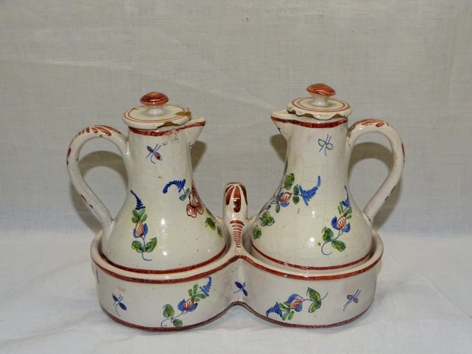 -JOLI HUILIER/VINAIGRIER ANCIEN CERAMIQUE FLEURIE NON SIGNE COLLECTION déco    D