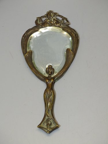 -JOLI MIROIR FACE A MAIN ART NOUVEAU BRONZE COLLECTION DECO Fin XIXe début XXe D