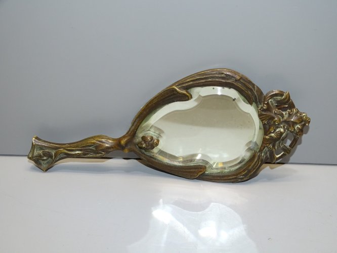 -JOLI MIROIR FACE A MAIN ART NOUVEAU BRONZE COLLECTION DECO Fin XIXe début XXe D