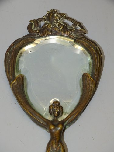 -JOLI MIROIR FACE A MAIN ART NOUVEAU BRONZE COLLECTION DECO Fin XIXe début XXe D