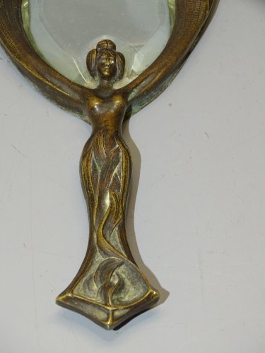 -JOLI MIROIR FACE A MAIN ART NOUVEAU BRONZE COLLECTION DECO Fin XIXe début XXe D