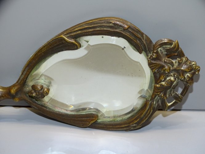 -JOLI MIROIR FACE A MAIN ART NOUVEAU BRONZE COLLECTION DECO Fin XIXe début XXe D