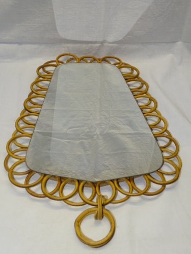 -JOLI MIROIR MURAL VINTAGE TOUR OSIER Tressé MAIN  COLLECTION DECO XXe    D