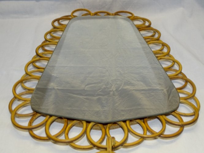 -JOLI MIROIR MURAL VINTAGE TOUR OSIER Tressé MAIN  COLLECTION DECO XXe    D