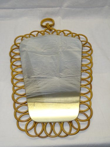 -JOLI MIROIR MURAL VINTAGE TOUR OSIER Tressé MAIN  COLLECTION DECO XXe    D