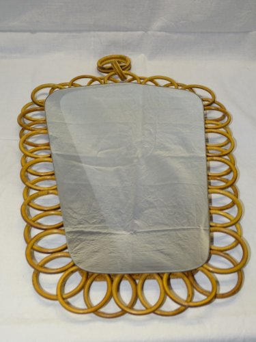 -JOLI MIROIR MURAL VINTAGE TOUR OSIER Tressé MAIN  COLLECTION DECO XXe    D