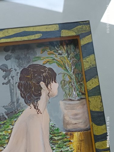 joli nu féminin encadrement en relief signé Françoise Lombard