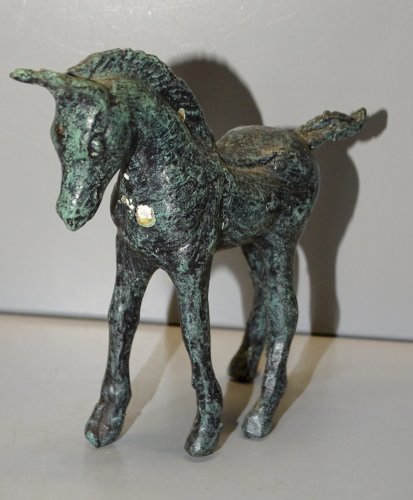 -JOLI PETIT CHEVAL BRONZE avec PATINE VERTE COLLECTION VITRINE DECO   D