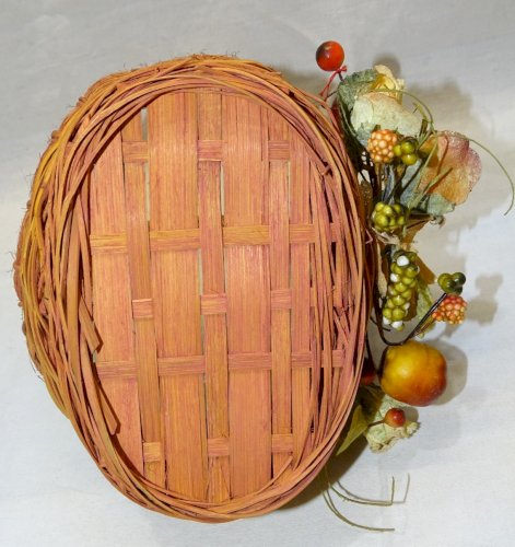 -JOLI PETIT PANIER DECORATIF EN OSIER TRESSE FRUITS ET FLEURS DEVANT  DECO   D