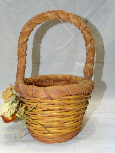 -JOLI PETIT PANIER DECORATIF EN OSIER TRESSE FRUITS ET FLEURS DEVANT  DECO   D