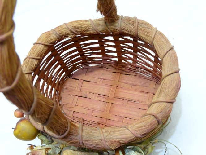 -JOLI PETIT PANIER DECORATIF EN OSIER TRESSE FRUITS ET FLEURS DEVANT  DECO   D