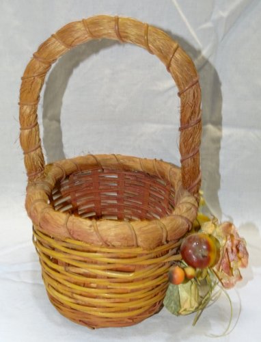-JOLI PETIT PANIER DECORATIF EN OSIER TRESSE FRUITS ET FLEURS DEVANT  DECO   D