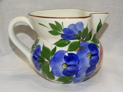 NICE VINTAGE ITALIAN CERAMIC PITCHER CALVANI LARGE COLORED FLOWERS 20th Century Decor