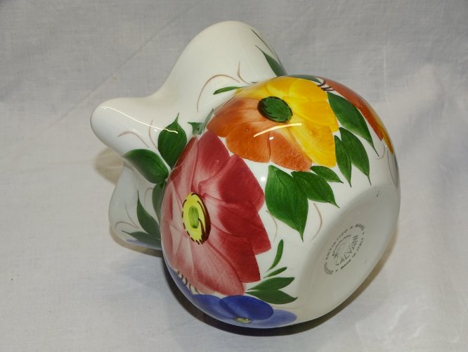 -JOLI PICHET CERAMIQUE VINTAGE ITALY CALVANI GROSSES FLEURS colorées  Déco XXe D