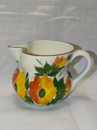 -JOLI PICHET CERAMIQUE VINTAGE ITALY CALVANI GROSSES FLEURS colorées  Déco XXe D