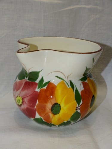 -JOLI PICHET CERAMIQUE VINTAGE ITALY CALVANI GROSSES FLEURS colorées  Déco XXe D