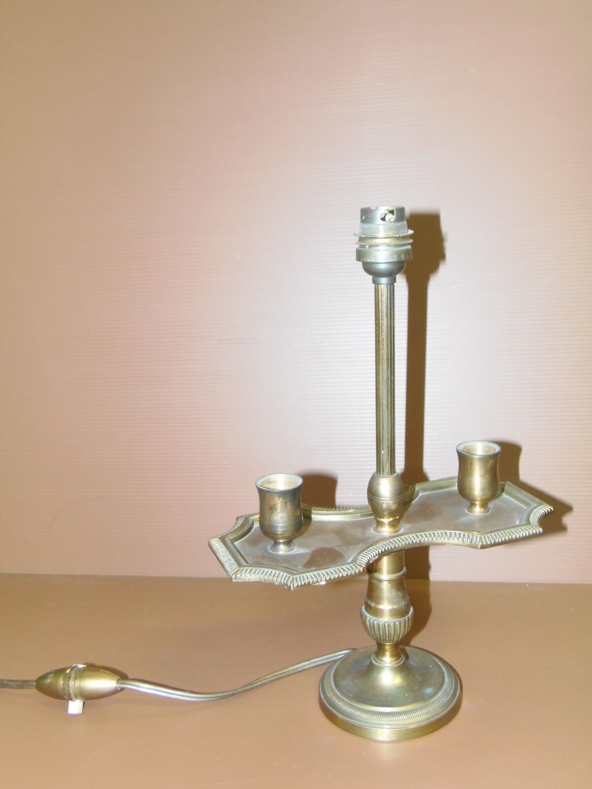Lampe Bouillotte 2 Feux En Laiton Massif - Design 1940/1960 - Très Belle Facture