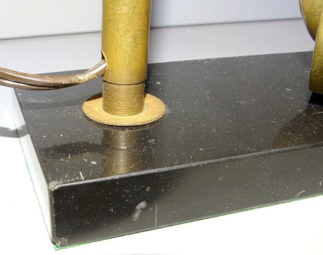 -JOLI PIED de LAMPE OISEAU BRONZE SUR QUART DE LUNE SOCLE MARBRE NOIR  D