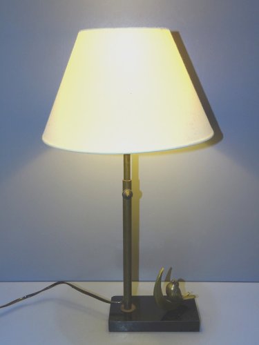 -JOLI PIED de LAMPE OISEAU BRONZE SUR QUART DE LUNE SOCLE MARBRE NOIR  D