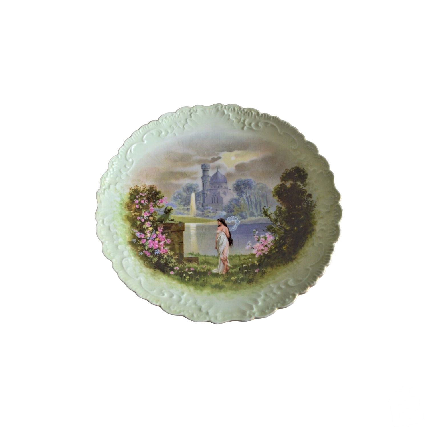 Broche Ancienne En Laiton Torsadé Et Porcelaine De Limoges - Décor Romantique XXème Siècle - Occasion