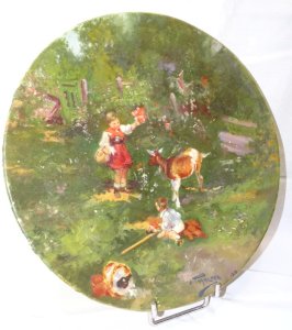 NICE DECORATIVE CERAMIC PLATE IMPRESSIONIST Signed TARAZONA and dated 1918 D