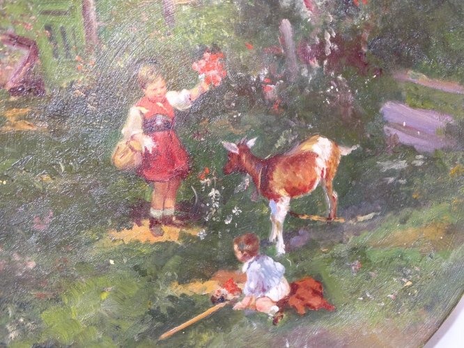 - JOLI PLAT DECORATIF CERAMIQUE  IMPRESSIONNISTE Signé TARAZONA et daté 1918   D