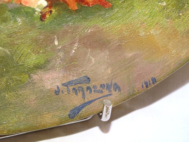 - JOLI PLAT DECORATIF CERAMIQUE  IMPRESSIONNISTE Signé TARAZONA et daté 1918   D