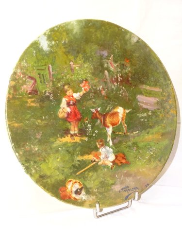 - JOLI PLAT DECORATIF CERAMIQUE  IMPRESSIONNISTE Signé TARAZONA et daté 1918   D