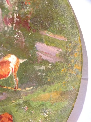 - JOLI PLAT DECORATIF CERAMIQUE  IMPRESSIONNISTE Signé TARAZONA et daté 1918   D