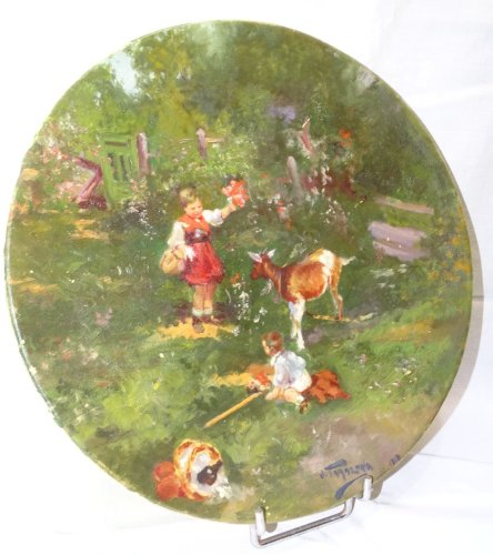 - JOLI PLAT DECORATIF CERAMIQUE  IMPRESSIONNISTE Signé TARAZONA et daté 1918   D