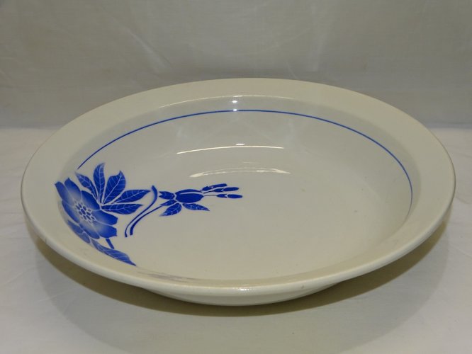 -JOLI PLAT ROND CREUX EN CERAMIQUE ANCIENNE FLEUR BLEUE début XXe déco TABLE  D