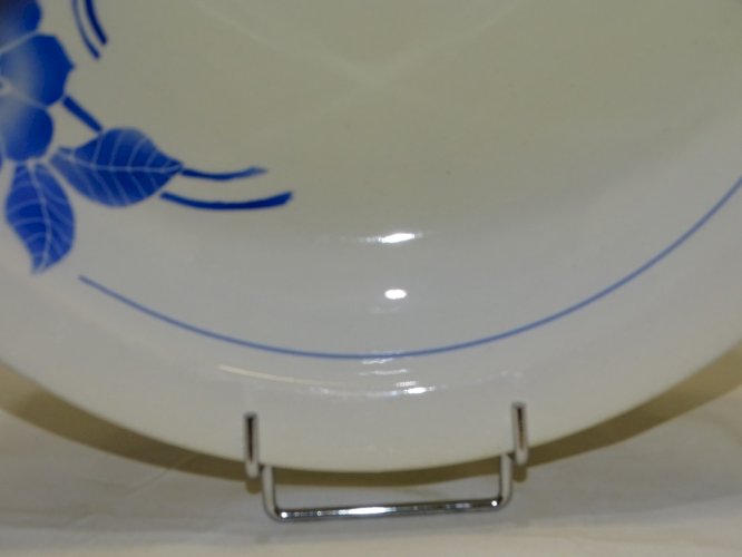 -JOLI PLAT ROND CREUX EN CERAMIQUE ANCIENNE FLEUR BLEUE début XXe déco TABLE  D