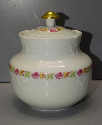 -JOLI POT SUCRIER PORCELAINE DE LIMOGES GUIRLANDE DE PETITES FLEURS    D